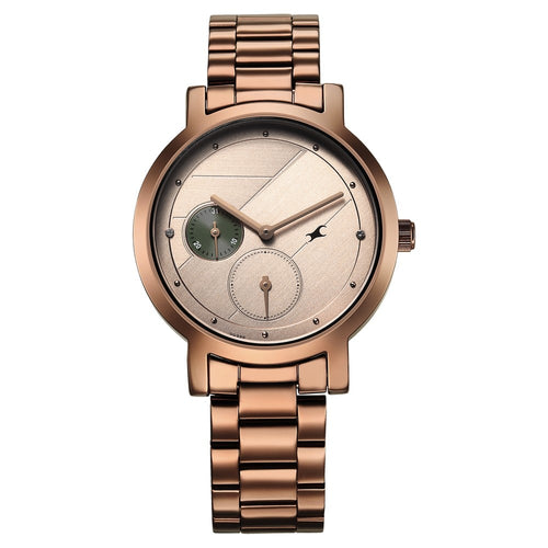 Fastrack Tick Tock Quartz Analog Beige Dial With Brown Stainless steel Strap Watch for Girls NU6225QM01