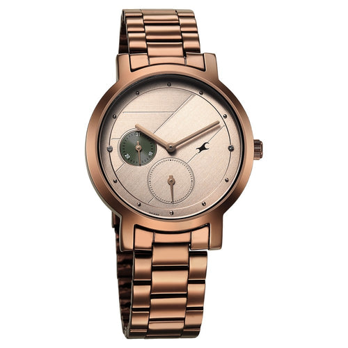 Fastrack Tick Tock Quartz Analog Beige Dial With Brown Stainless steel Strap Watch for Girls NU6225QM01