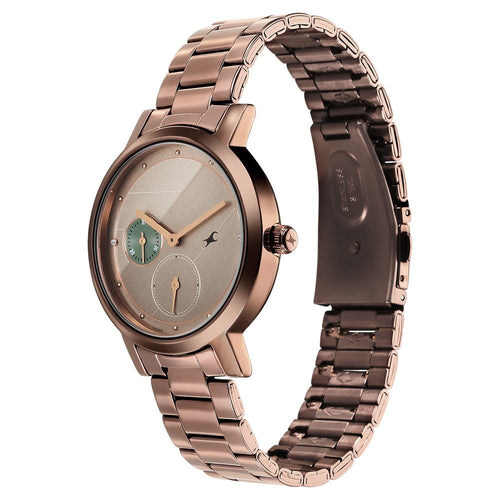 Fastrack Tick Tock Quartz Analog Beige Dial With Brown Stainless steel Strap Watch for Girls NU6225QM01