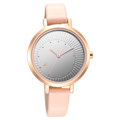 Fastrack Style Up Silver Dial Leather Strap Watch for Girls NR6230WL02