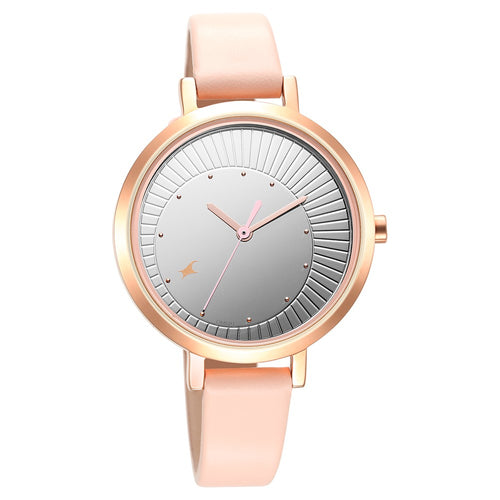 Fastrack Style Up Silver Dial Leather Strap Watch for Girls NR6230WL02