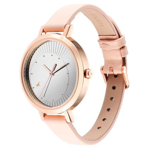 Fastrack Style Up Silver Dial Leather Strap Watch for Girls NR6230WL02