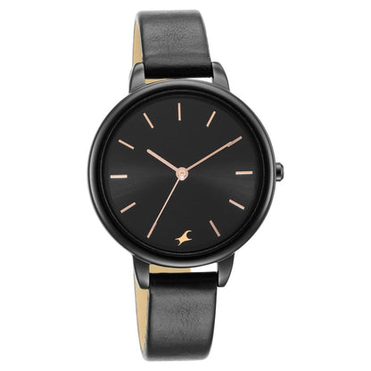 Fastrack Glitch Quartz Analog Black Dial Leather Strap Watch for Girls NR6234NL01