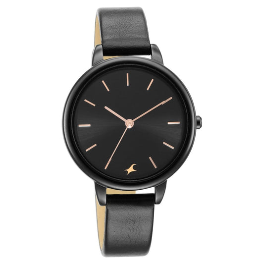 Fastrack Glitch Quartz Analog Black Dial Leather Strap Watch for Girls NR6234NL01