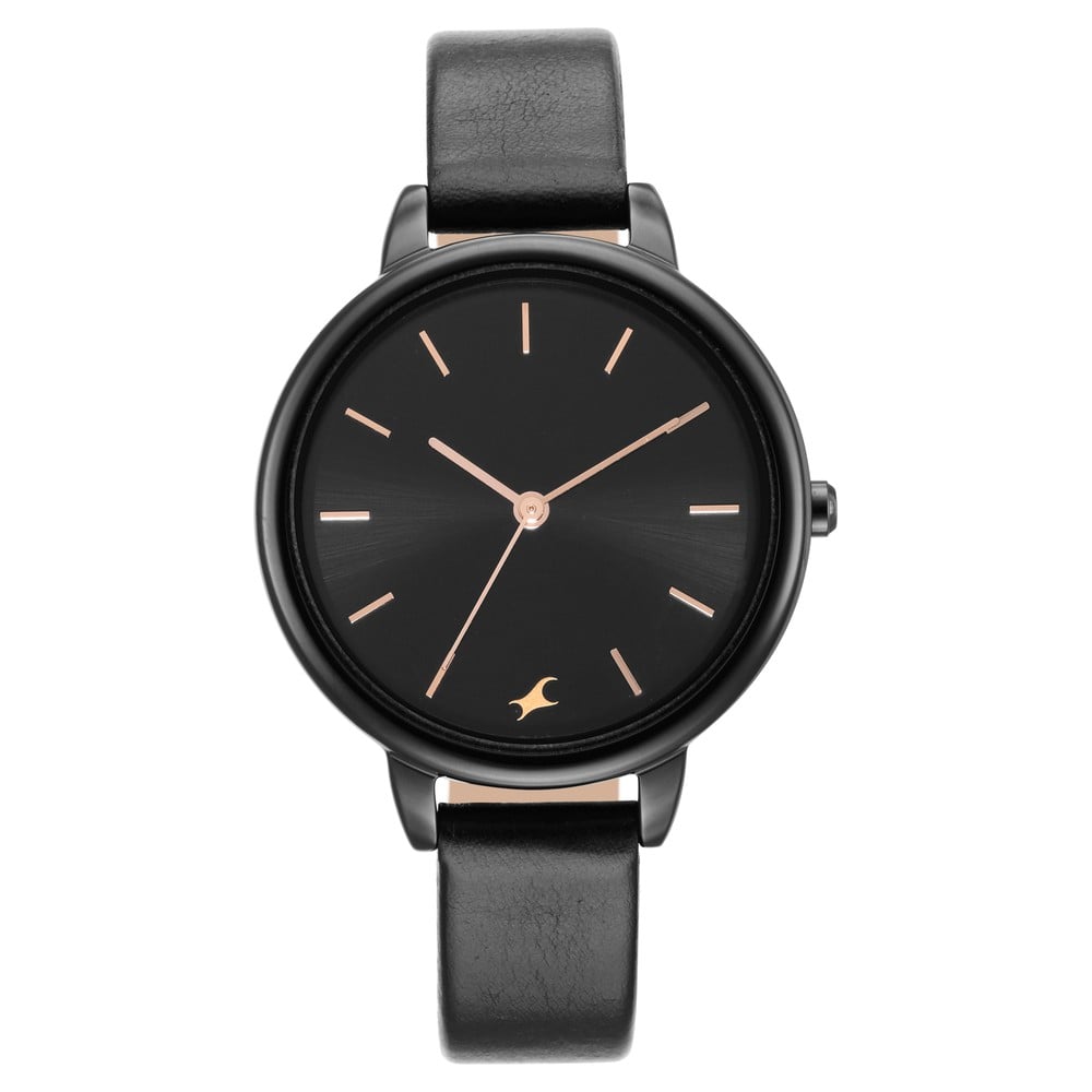 Fastrack Glitch Quartz Analog Black Dial Leather Strap Watch for Girls NR6234NL01