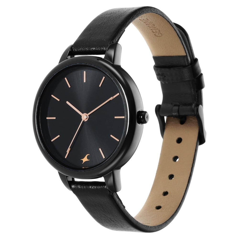 Fastrack Glitch Quartz Analog Black Dial Leather Strap Watch for Girls NR6234NL01