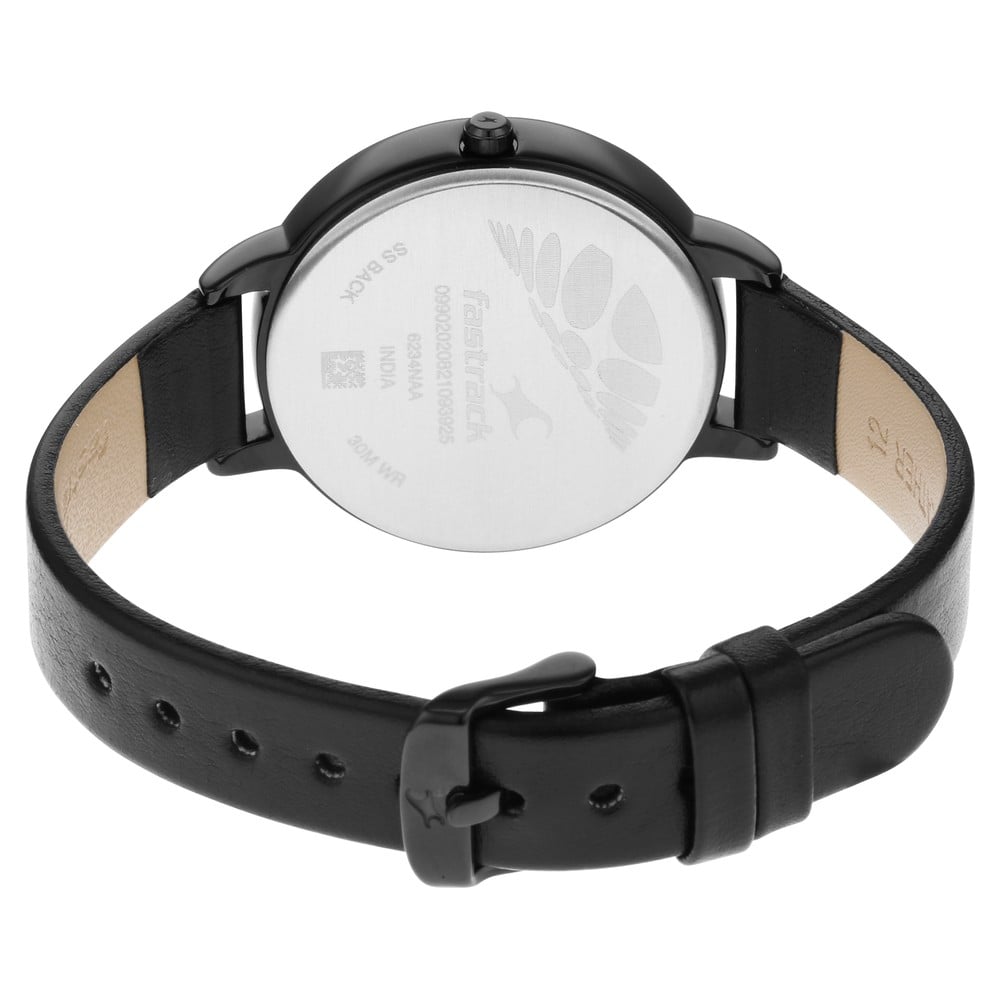 Fastrack Glitch Quartz Analog Black Dial Leather Strap Watch for Girls NR6234NL01