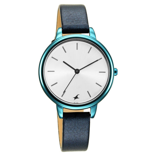 Fastrack Glitch Quartz Analog Silver Dial Leather Strap Watch for Girls NR6234QL01