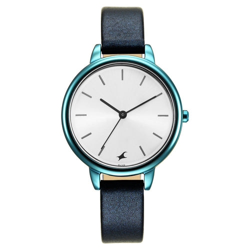 Fastrack Glitch Quartz Analog Silver Dial Leather Strap Watch for Girls NS6234QL01