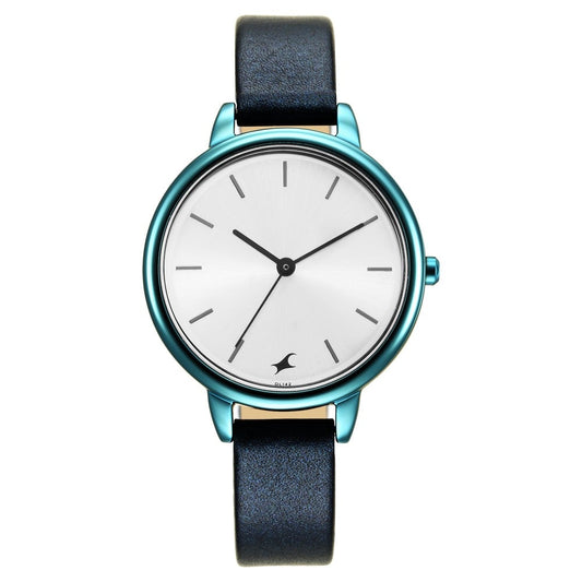 Fastrack Glitch Quartz Analog Silver Dial Leather Strap Watch for Girls NS6234QL01