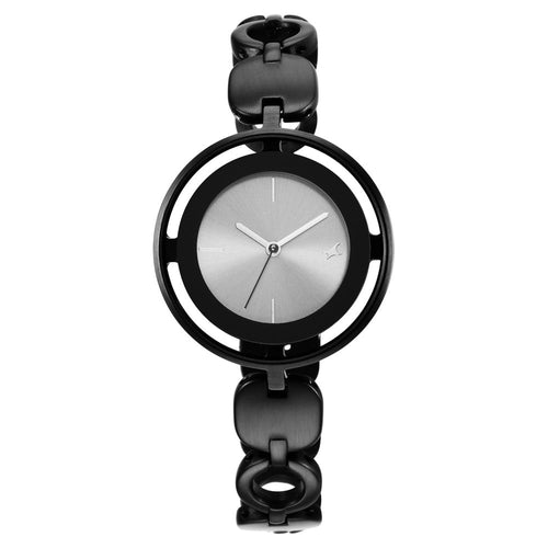Fastrack Glitch Quartz Analog Grey Dial Metal Strap Watch for Girls NT6237NM01
