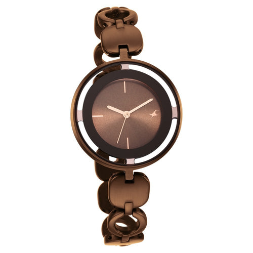 Fastrack Glitch Quartz Analog Brown Dial Metal Strap Watch for Girls NT6237QM01