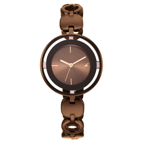 Fastrack Glitch Quartz Analog Brown Dial Metal Strap Watch for Girls NT6237QM01