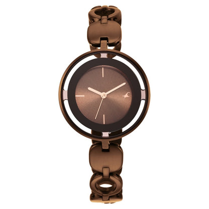 Fastrack Glitch Quartz Analog Brown Dial Metal Strap Watch for Girls NU6237QM01