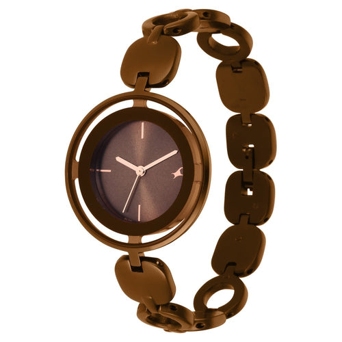 Fastrack Glitch Quartz Analog Brown Dial Metal Strap Watch for Girls NT6237QM01