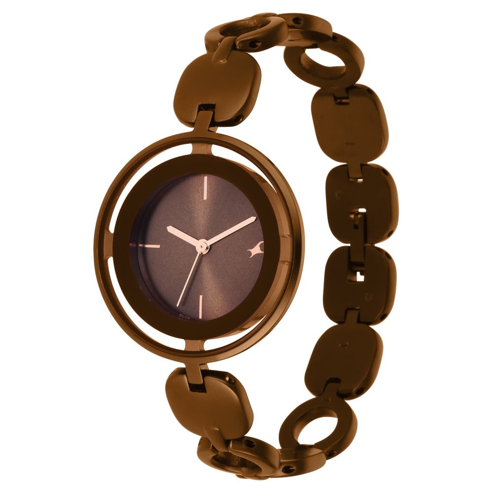 Fastrack Glitch Quartz Analog Brown Dial Metal Strap Watch for Girls NU6237QM01