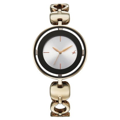 Fastrack Chrome K Quartz Analog Silver Dial K Chrome Metal Strap Watch For Girls 6237QM04