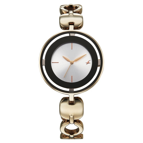 Fastrack Chrome K Quartz Analog Silver Dial K Chrome Metal Strap Watch For Girls 6237QM04