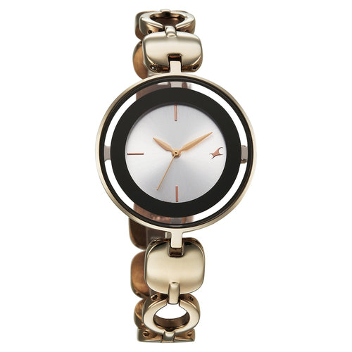 Fastrack Chrome K Quartz Analog Silver Dial K Chrome Metal Strap Watch For Girls 6237QM04