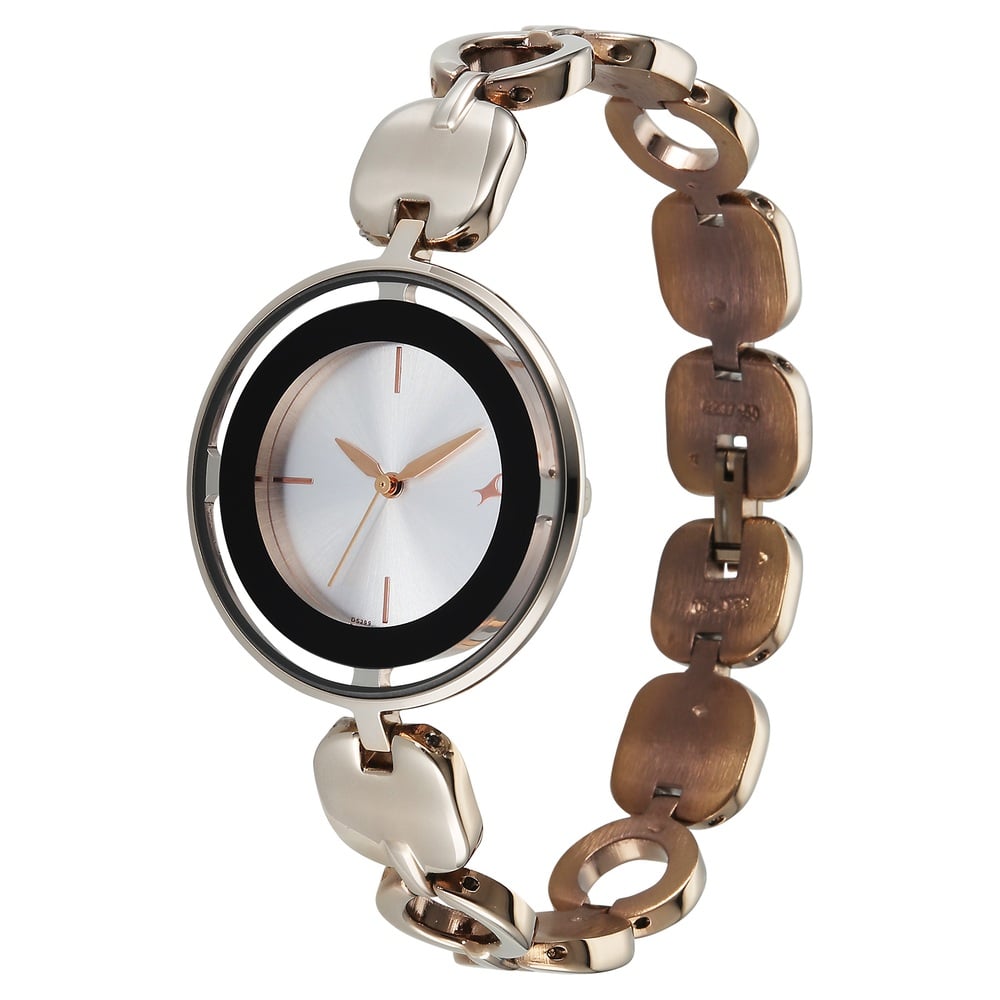 Fastrack Chrome K Quartz Analog Silver Dial K Chrome Metal Strap Watch For Girls 6237QM04