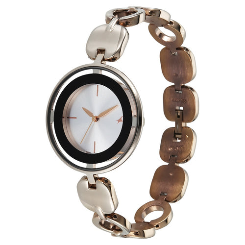 Fastrack Chrome K Quartz Analog Silver Dial K Chrome Metal Strap Watch For Girls 6237QM04