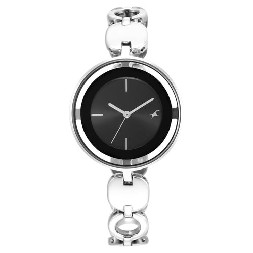 Fastrack Glitch Quartz Analog Silver Dial Metal Strap Watch for Girls NU6237SM01