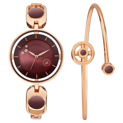 Fastrack Pulse Quartz Analog Brown Dial Metal Strap Watch For Girls NU6237WM01F