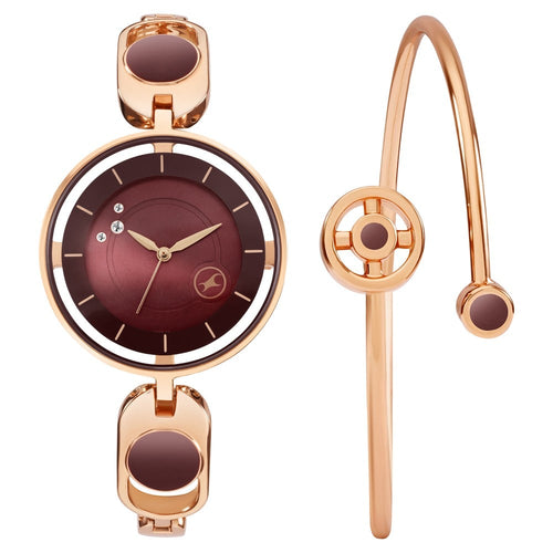 Fastrack Pulse Quartz Analog Brown Dial Metal Strap Watch For Girls NU6237WM01F