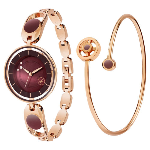Fastrack Pulse Quartz Analog Brown Dial Metal Strap Watch For Girls NU6237WM01F