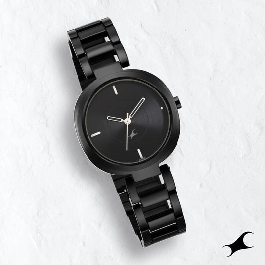 Fastrack Stunners Quartz Analog Black Dial Metal Strap Watch for Girls NS6247NM01