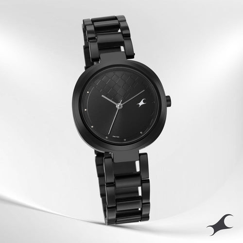 Fastrack Stunners Quartz Analog Black Dial Stainless Steel Strap Watch for Girls NR6247NM02