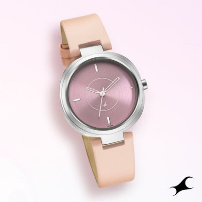 Fastrack Stunners Quartz Analog Pink Dial Leather Strap Watch for Girls NS6247SL01