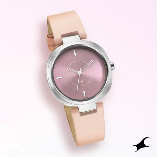 Fastrack Stunners Quartz Analog Pink Dial Leather Strap Watch for Girls NS6247SL01