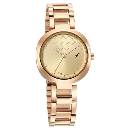 Fastrack Stunners Quartz Analog Golden Dial Stainless Steel Strap Watch for Girls NU6247WM01