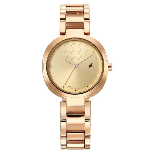 Fastrack Stunners Quartz Analog Golden Dial Stainless Steel Strap Watch for Girls NU6247WM01