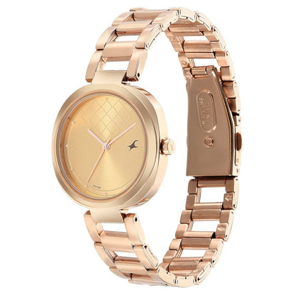 Fastrack Stunners Quartz Analog Golden Dial Stainless Steel Strap Watch for Girls NU6247WM01
