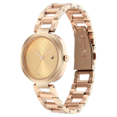 Fastrack Stunners Quartz Analog Golden Dial Stainless Steel Strap Watch for Girls NU6247WM01