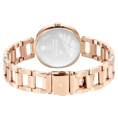 Fastrack Stunners Quartz Analog Golden Dial Stainless Steel Strap Watch for Girls NU6247WM01