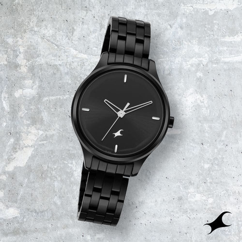 Fastrack Stunners Quartz Analog Black Dial Metal Strap Watch for Girls NS6248NM01