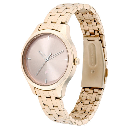 Fastrack Stunners Quartz Analog Rose gold Dial Metal Strap Watch for Girls NT6248WM01