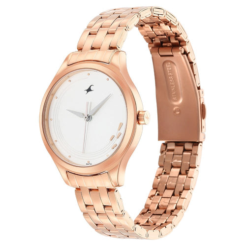 Fastrack Stunners Quartz Analog White Dial Stainless Steel Strap Watch for Girls NT6248WM02