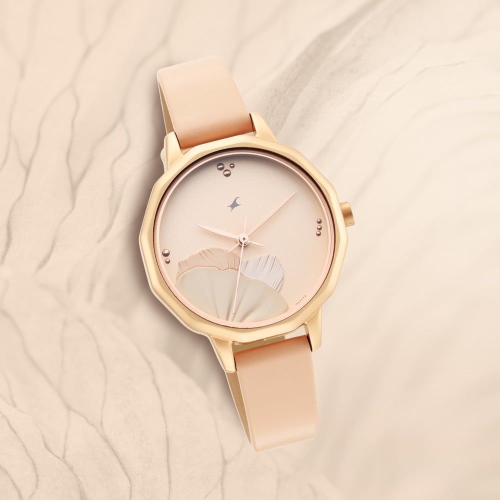 Fastrack Uptown Retreat Quartz Analog Rose Gold Dial Leather Strap Watch for Girls NR6259WL01