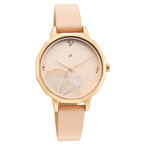 Fastrack Uptown Retreat Quartz Analog Rose Gold Dial Leather Strap Watch for Girls NR6259WL01