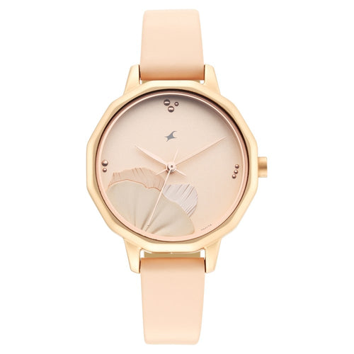 Fastrack Uptown Retreat Quartz Analog Rose Gold Dial Leather Strap Watch for Girls NR6259WL01