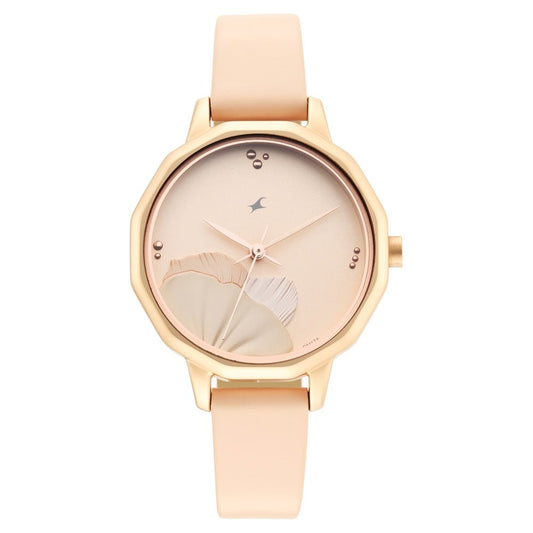 Fastrack Uptown Retreat Quartz Analog Rose Gold Dial Leather Strap Watch for Girls NR6259WL01