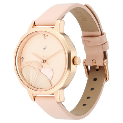 Fastrack Uptown Retreat Quartz Analog Rose Gold Dial Leather Strap Watch for Girls NR6259WL01