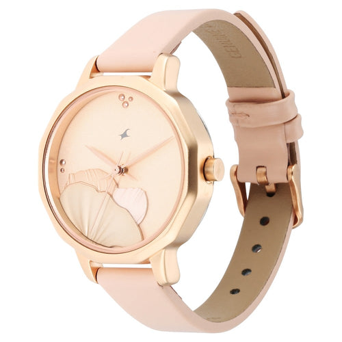 Fastrack Uptown Retreat Quartz Analog Rose Gold Dial Leather Strap Watch for Girls NR6259WL01