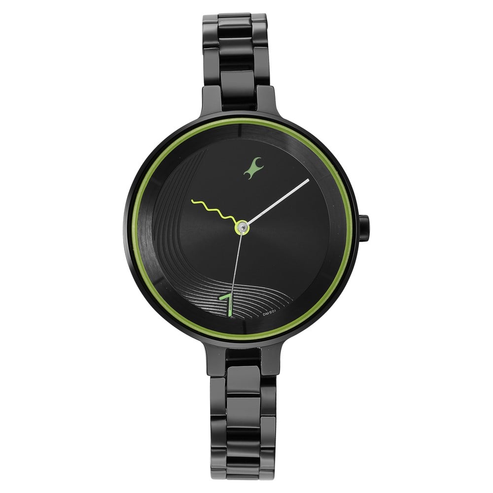 Fastrack Stunners Quartz Analog Black Dial Metal Strap Watch for Girls NS6265NM01