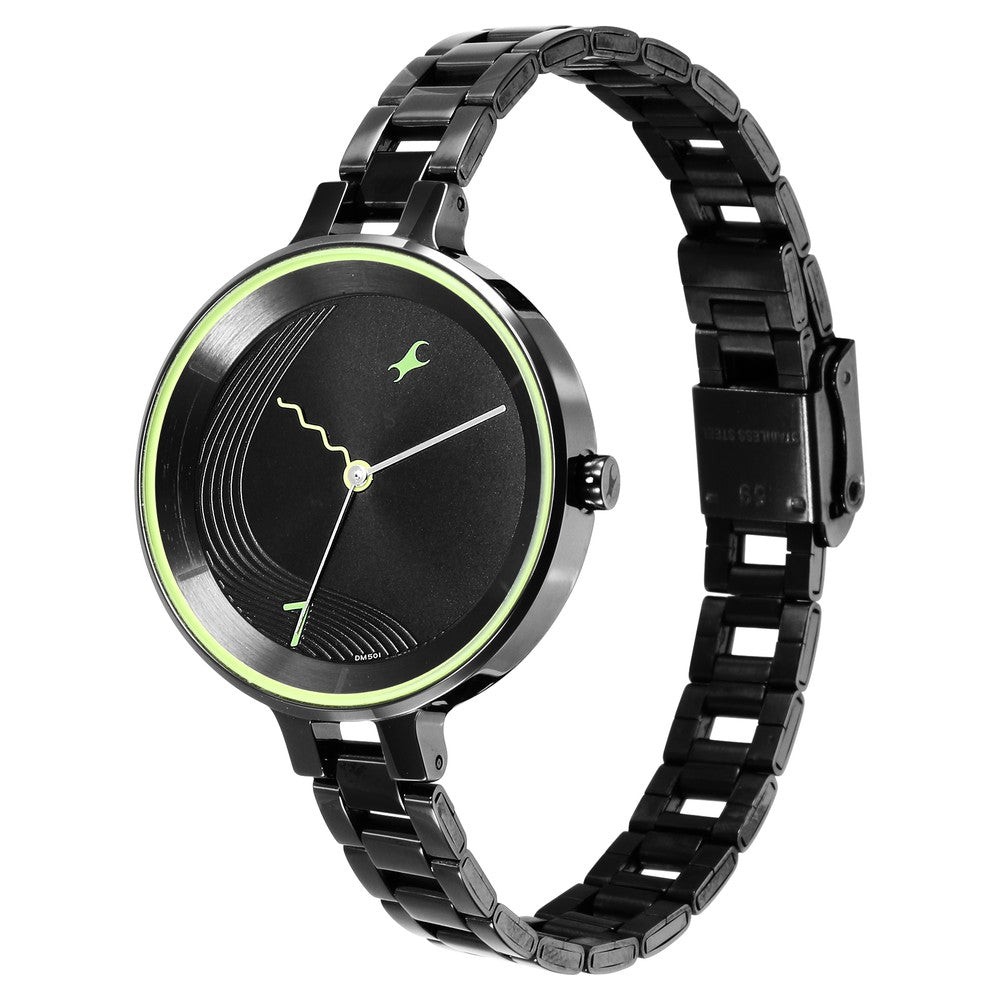Fastrack Stunners Quartz Analog Black Dial Metal Strap Watch for Girls NS6265NM01