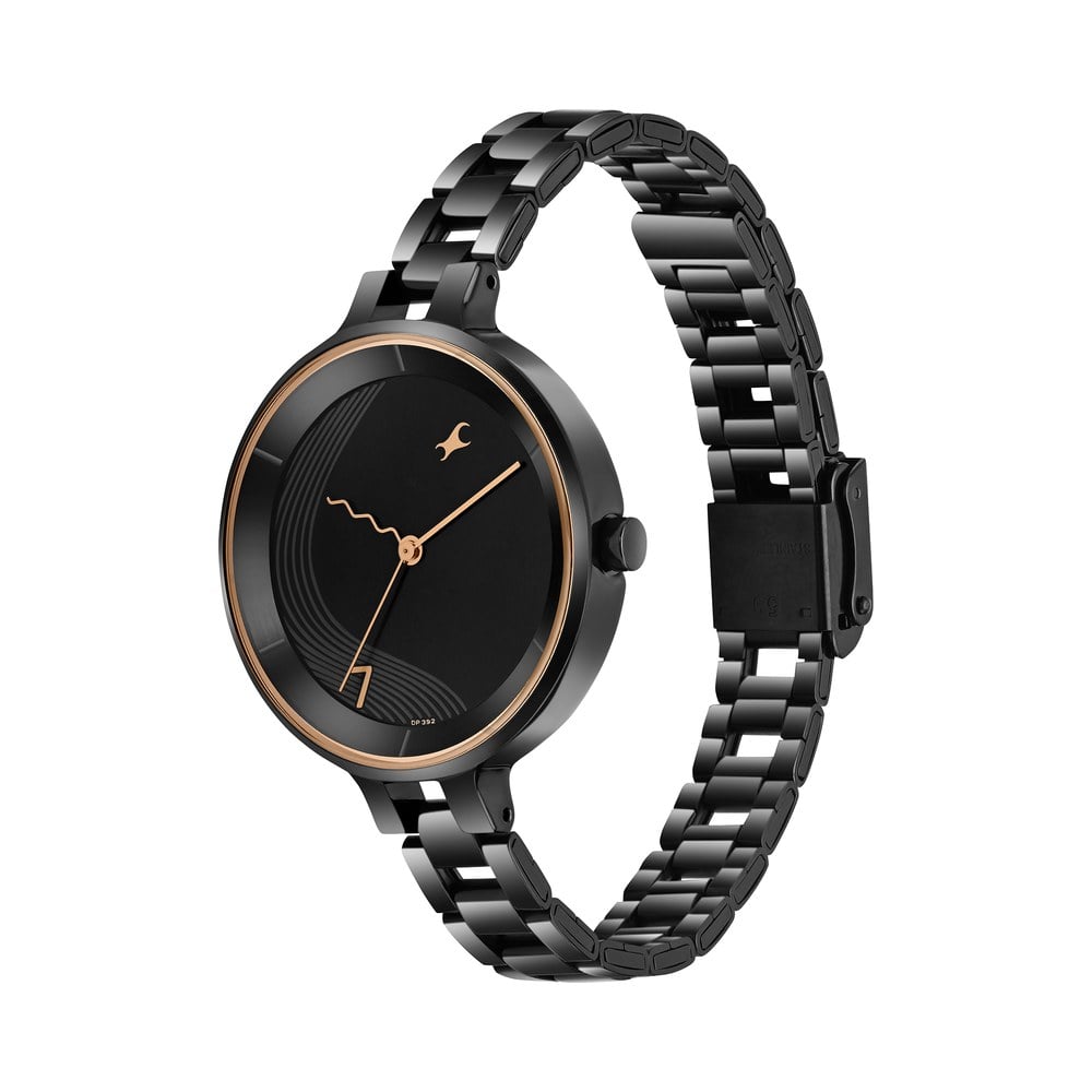 Fastrack Stunners Quartz Analog Black dial Stainless Steel Strap Watch for Girls NU6265NM02